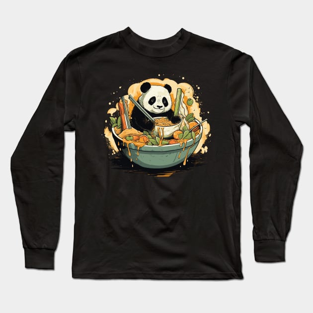 Panda Food Passion: Cuddly Charm Ramen Panda Feast Mode: Culinary Cuteness Long Sleeve T-Shirt by Kibo2020